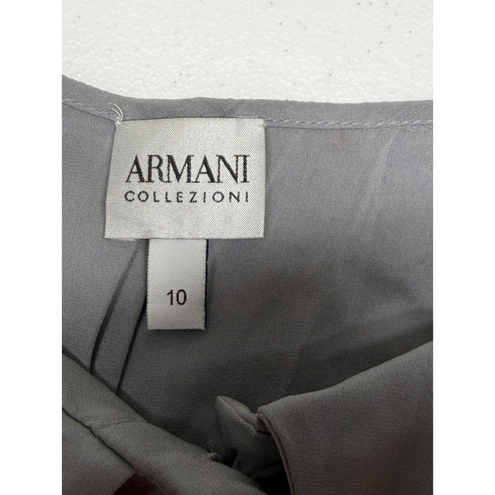 Armani Collezioni Top Womens 10 Gray Silk Stretch Button Up Quiet Luxury Office - Picture 7 of 14